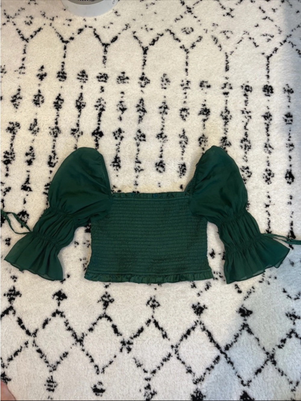 Urban Outfitters Emerald Green Smocked Puff-Sleeve Crop Top